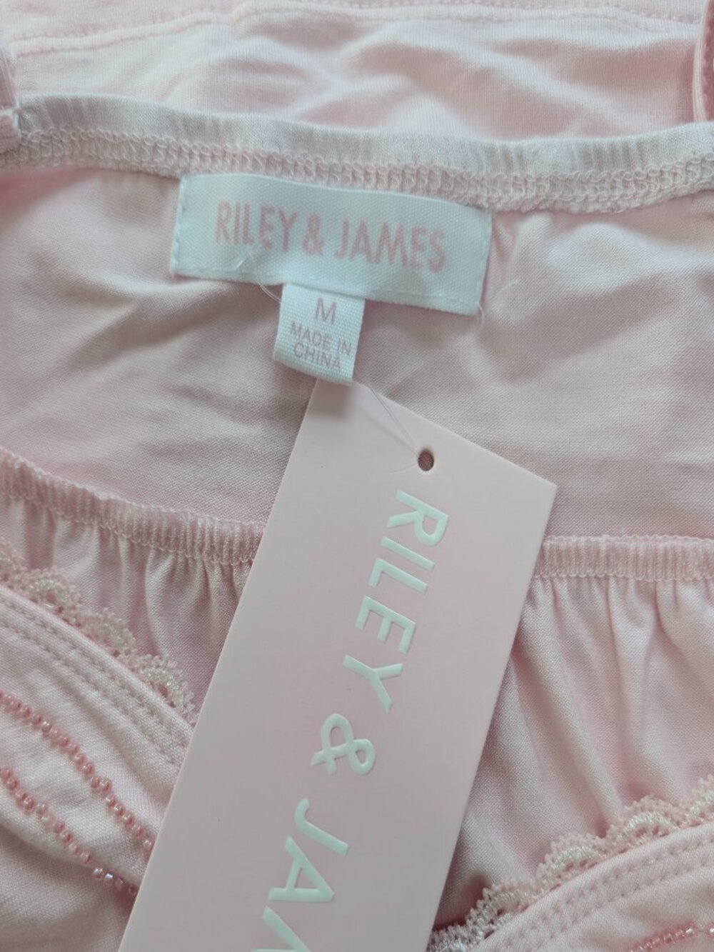 Riley & James Women's Pink Solid Lace Trim Beaded Camisole Adjustable Straps M - Picture 7 of 10